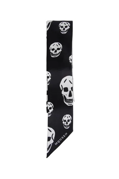 Alexander Mcqueen Ribbon Skull Scarf In Black