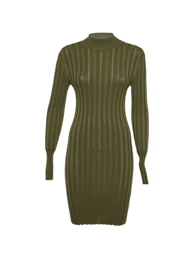 Pre-owned Alexander Mcqueen Rib-knit Dmidi Ress In Green