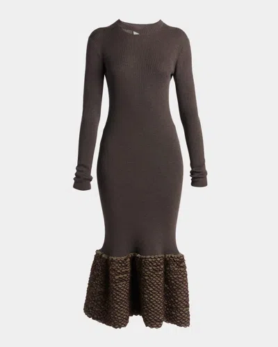Alexander Mcqueen Rib-knit Wool Midi Dress In Dark Brown