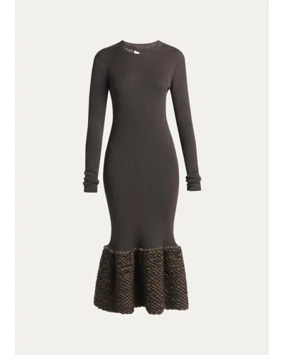 Alexander Mcqueen Rib-knit Wool Midi Dress In Dark Brown
