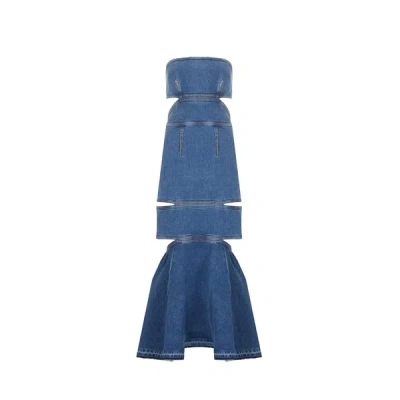 Alexander Mcqueen Denim Dress With Cut-outs In Blue
