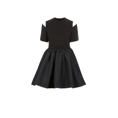 Alexander Mcqueen Bi-material Skater Dress In Black