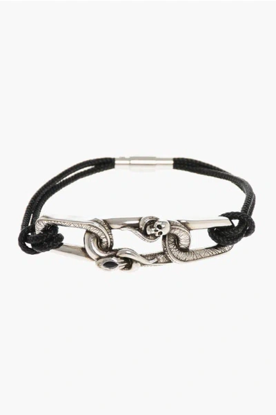 Alexander Mcqueen Rope Loop Bracelet With Brass Detail In Silver
