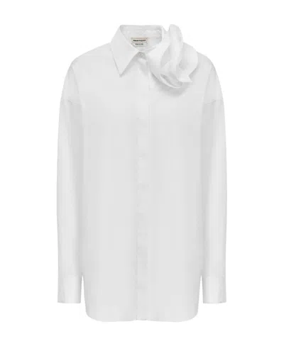 Alexander Mcqueen Rose-appliqué Cotton Shirt In White