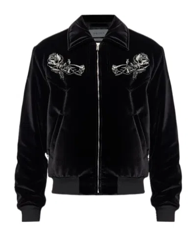Alexander Mcqueen Mcqueen Soho Embroidered Velveteen Bomber Jacket In Black