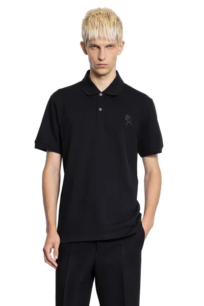 Alexander Mcqueen Rose Embroidery Piqué Polo Shirt In Black