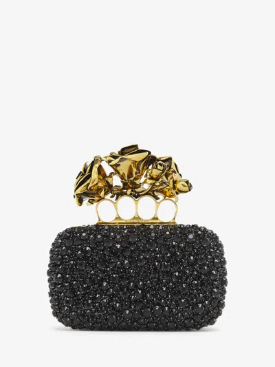 Alexander Mcqueen Rose Knuckle Clutch In Black
