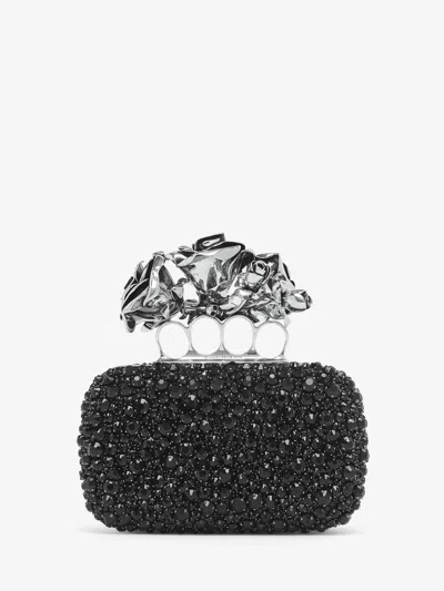 Alexander Mcqueen Rose Knuckle Clutch In Black
