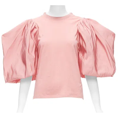 Pre-owned Alexander Mcqueen Rose Pink Dramatic Puff Sleeve Cotton Tshirt It38 Xs In Red