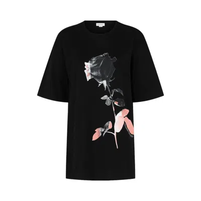 Pre-owned Alexander Mcqueen Rose Print Graphic T-shirt 'black' | Women's Size 46