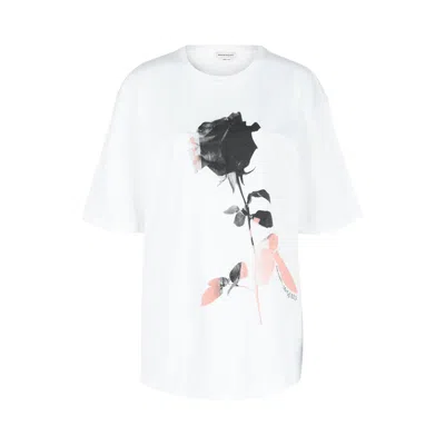 Pre-owned Alexander Mcqueen Rose Print Graphic T-shirt 'white' | Women's Size 46