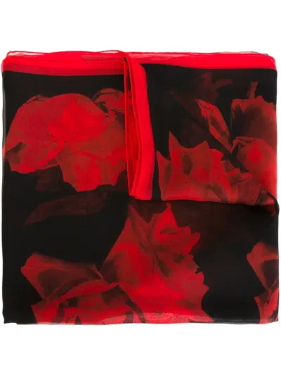 Alexander Mcqueen Rose Print Scarf In Pink