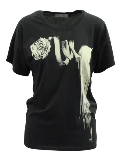 Pre-owned Alexander Mcqueen Rose-print T-shirt In Black