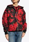 Alexander Mcqueen Wax Flower-print Hooded Jacket In Red