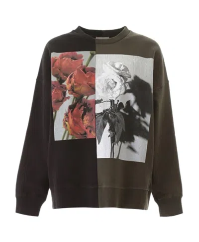 Alexander Mcqueen Rose Printed Casual Sweater In Black