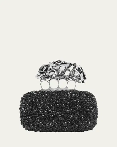 Alexander Mcqueen Rose Sculptural Crystal-encrusted Clutch Bag In Black