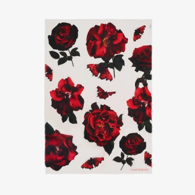 Alexander Mcqueen Roses Shawl In Ivory/red