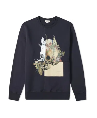 Alexander Mcqueen Round-collar Long-sleeve Hoodie In Blue
