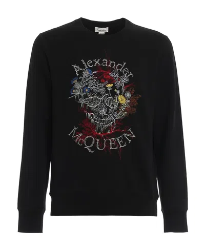 Alexander Mcqueen Round Collar Long Sleeve Sweater In Black