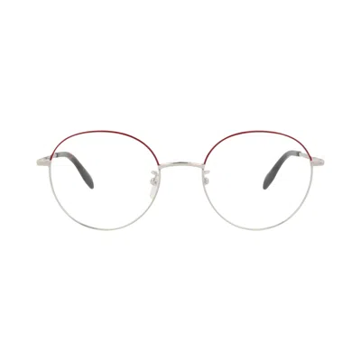Pre-owned Alexander Mcqueen Round-frame Metal Optical Frames 'silver/transparent' | Men's Size Onesize