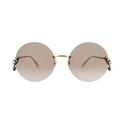 Pre-owned Alexander Mcqueen Round-frame Metal Sunglasses 'gold Brown' | Multi-color | Women's Size Onesize