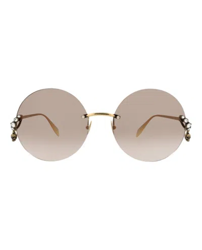 Alexander Mcqueen Round-frame Metal Sunglasses In Neutral