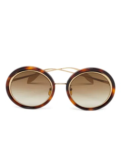 Pre-owned Alexander Mcqueen Round Gradient Sunglasses In Brown