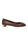 Alexander Mcqueen Round Head Ballet Shoes In Walnut/gold