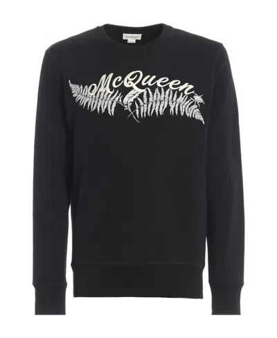 Alexander Mcqueen Round-necked Logo Sweater In Black