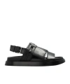 Alexander Mcqueen Round Toe Flat Sandals In Black