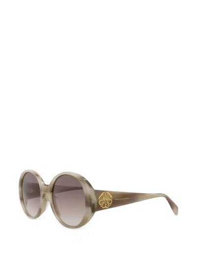 Alexander Mcqueen Round-frame Sunglasses In Neutrals