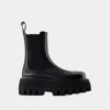 Alexander Mcqueen Black Glossy Leather Ankle Boots With Tank Sole