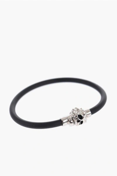 Alexander Mcqueen Rubber Bracelet With Skull Magnetic Closure In Black
