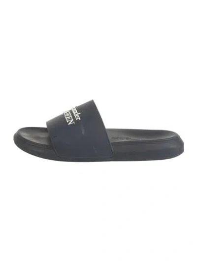 Pre-owned Alexander Mcqueen Rubber Graphic Print Slides In Blue