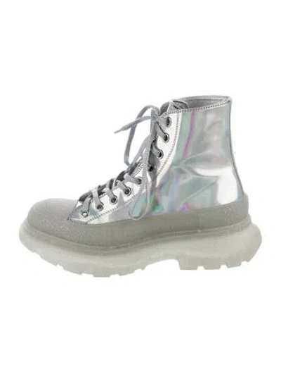 Pre-owned Alexander Mcqueen Rubber Patterned Rain Boots In Silver