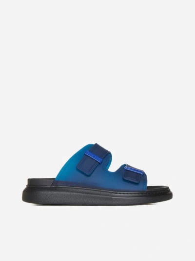 Alexander Mcqueen Logo-engraved Double-strap Sandals In Electric Blue