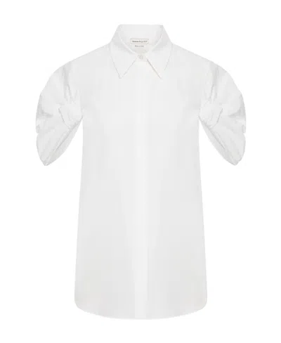 Alexander Mcqueen Ruched-detailed Short-sleeve Shirt In White