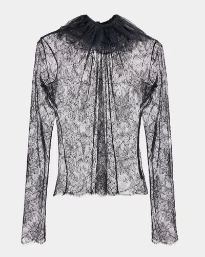 Alexander Mcqueen Ruffle Collar Sheer Lace Top In Black
