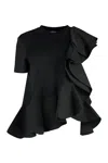 Alexander Mcqueen Mixed Media Ruffle Detail Cotton Top