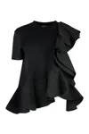 Alexander Mcqueen Mixed Media Ruffle Detail Cotton Top
