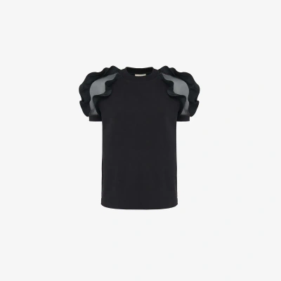 Alexander Mcqueen Ruffle Detail T-shirt In Black