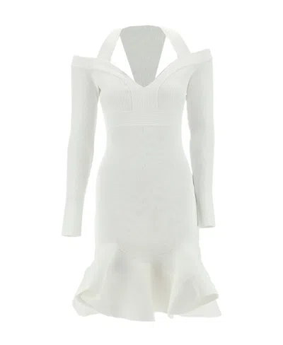 Alexander Mcqueen Ruffle Detailed Flared Mini Dress In Optic White
