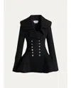 Alexander Mcqueen Ruffle Wool Fitted Double-breasted Coat In Black