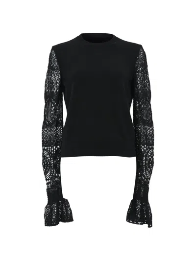 Pre-owned Alexander Mcqueen Ruffled Crochet-knit Sweater In Black