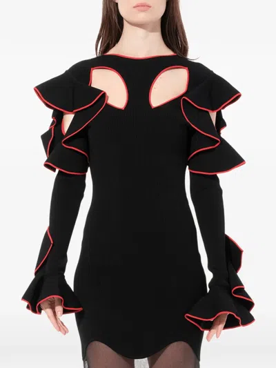 Alexander Mcqueen Ruffled Cut-out Dress In Black