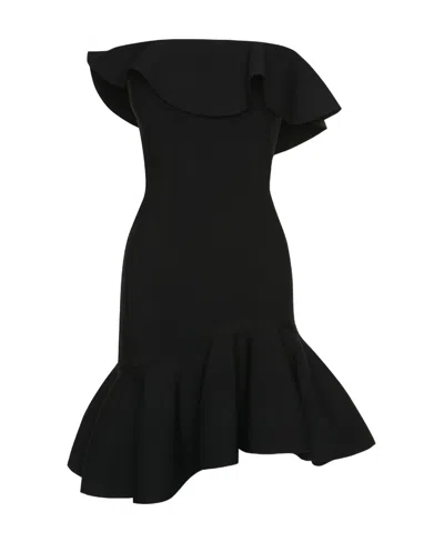 Alexander Mcqueen Ruffled Detail Bustier Dress In Black