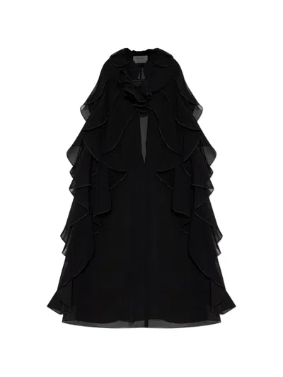 Alexander Mcqueen Cut-out Top In Silk Georgette With Ruffles Tops Black