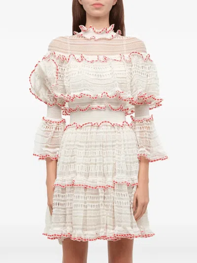 Alexander Mcqueen Ruffled Lace Mini Dress In White