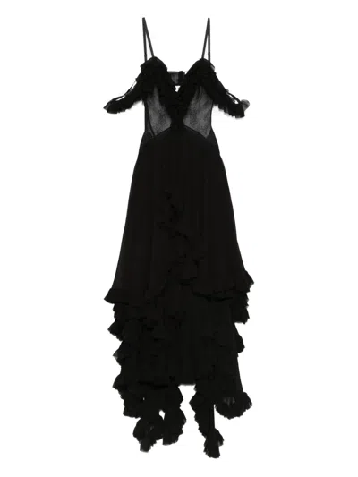 Alexander Mcqueen Ruffled Lace-panelled Maxi Dress In Black