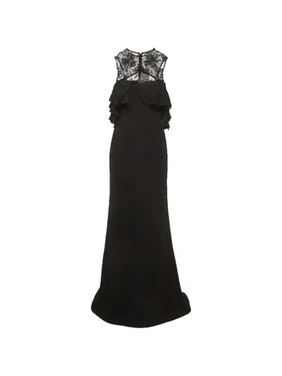 Pre-owned Alexander Mcqueen Ruffled Lace-panel Maxi Dress In Black